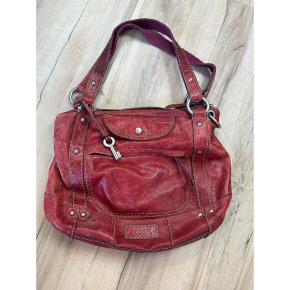 Fossil vintage leather satchel red - Picture 1 of 8